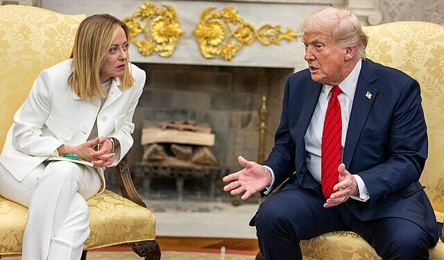 Italian Prime Minister Giorgia Meloni addressing the press, used in context of her criticism regarding Trump and Greenland