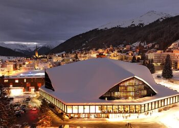 Snowy panorama of Davos, Switzerland, the site of the World Economic Forum where the Greenland framework deal was announced