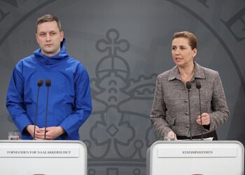 Danish PM Mette Frederiksen and Greenlandic PM Jens-Frederik Nielsen during a diplomatic mission