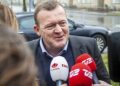 Danish Foreign Minister Lars Løkke Rasmussen speaking to reporters about the diplomatic talks between Denmark, the U.S., and Greenland