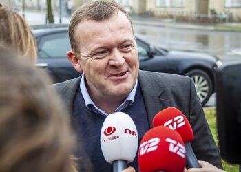 Danish Foreign Minister Lars Løkke Rasmussen speaking to reporters about the diplomatic talks between Denmark, the U.S., and Greenland