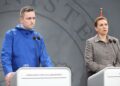 Danish Prime Minister Mette Frederiksen and Greenlandic Premier Jens-Frederik Nielsen speaking at a press conference in Nuuk