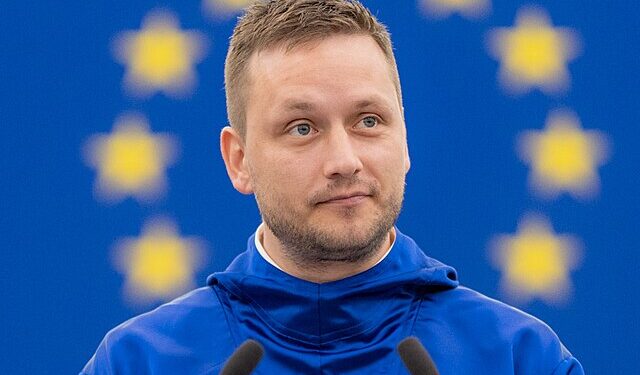 Premier of Greenland Jens-Frederik Nielsen speaking at a press conference regarding diplomatic meetings in Europe and U.S. pressure