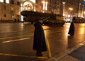 Archive photo of Russian nuclear missile systems during a military parade on the streets of Moscow at night